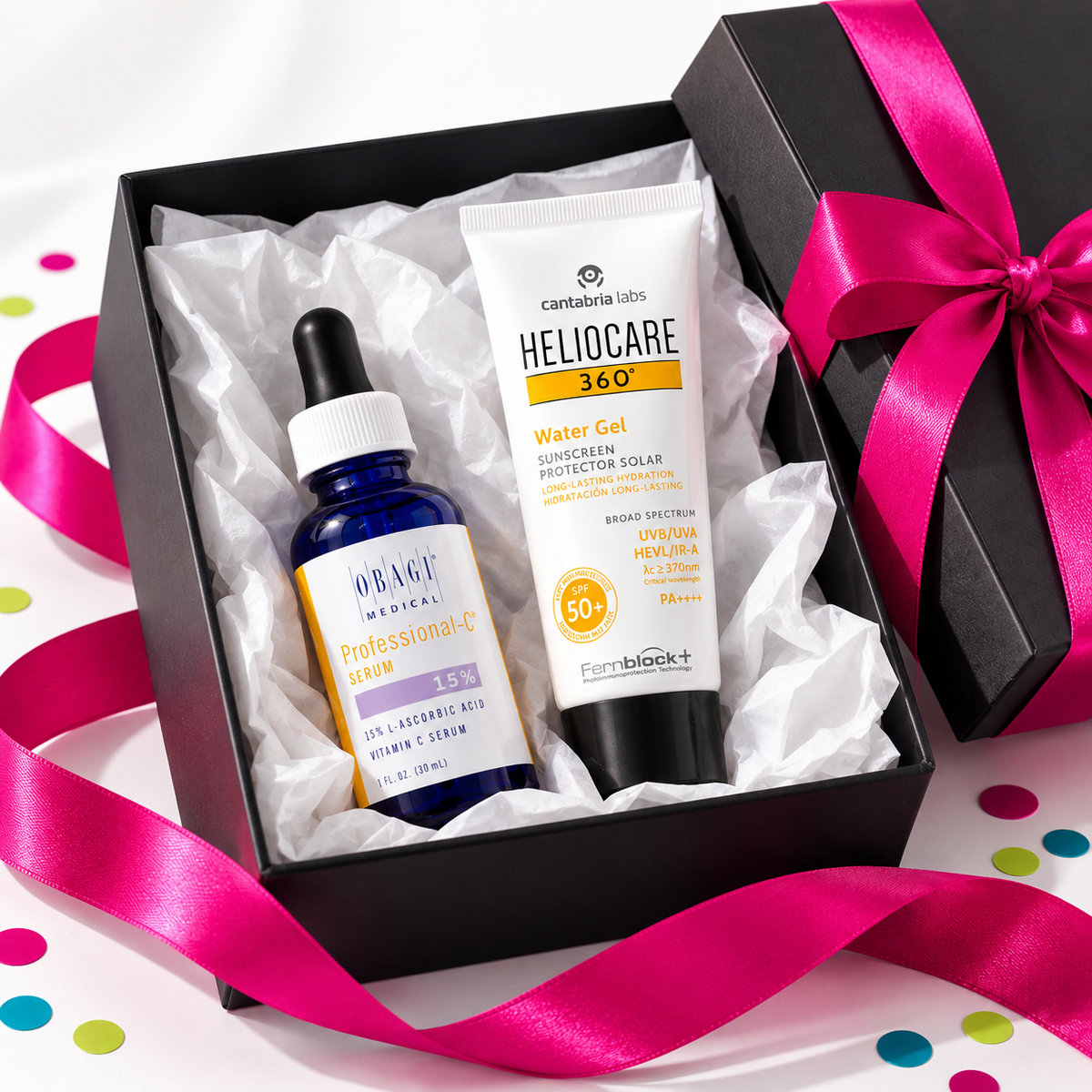 Cadeauset Glow: Obagi Professional-C Serum 15% en Heliocare 360 Water Gel in een cadeaudoos