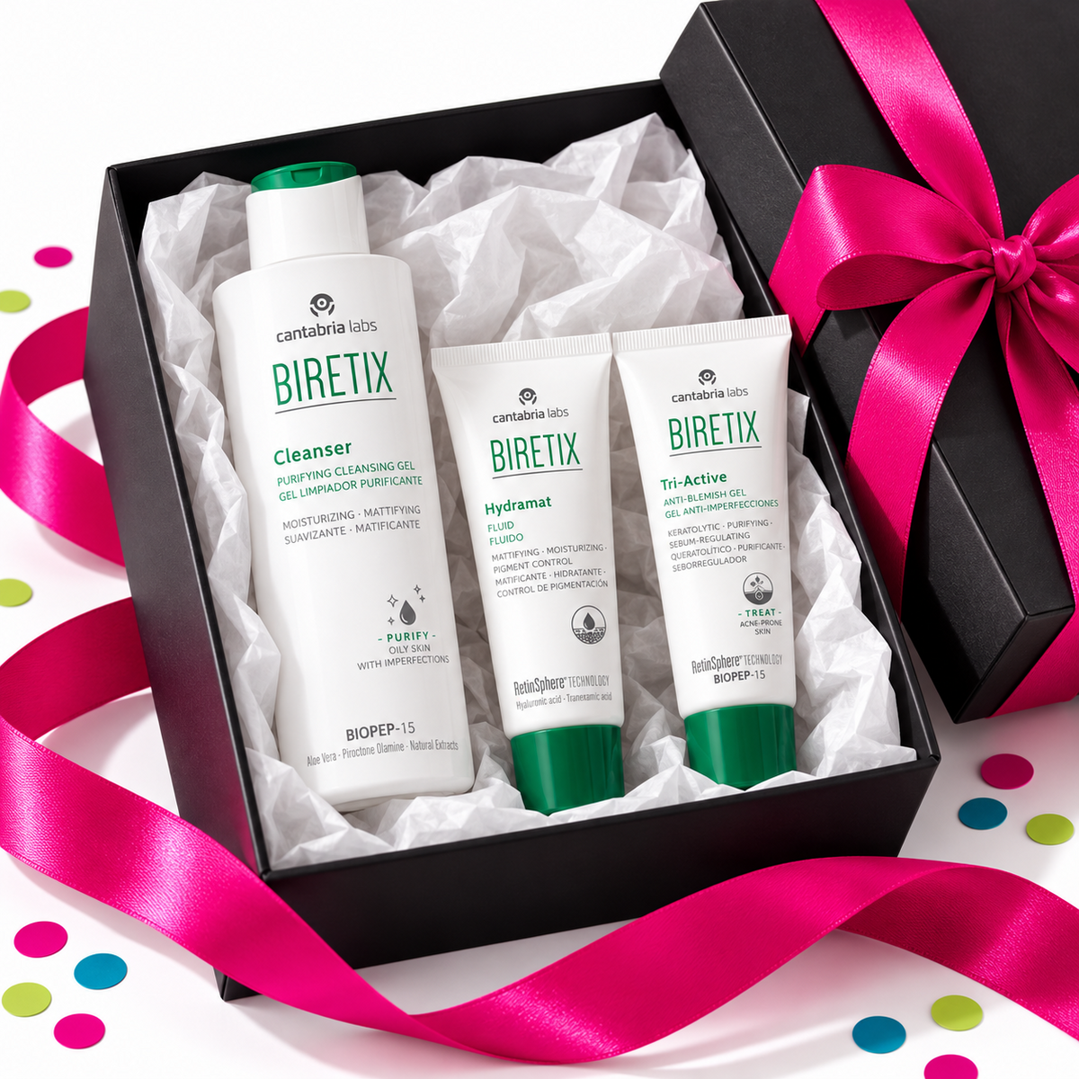 Cadeauset Zuivere huid: Biretix Cleanser, Hydramat en Tri-Active Gel in een cadeaudoos