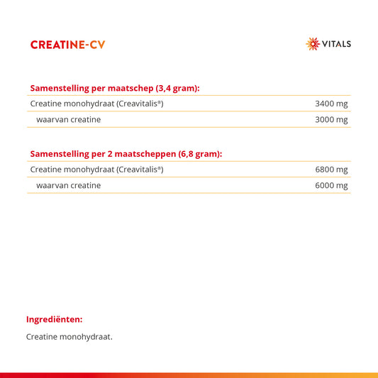 Vitals Creatine-CV poeder, pot van 300 gram creatine monohydraat