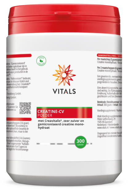 Vitals Creatine-CV poeder, witte pot van 300 gram met rode dop