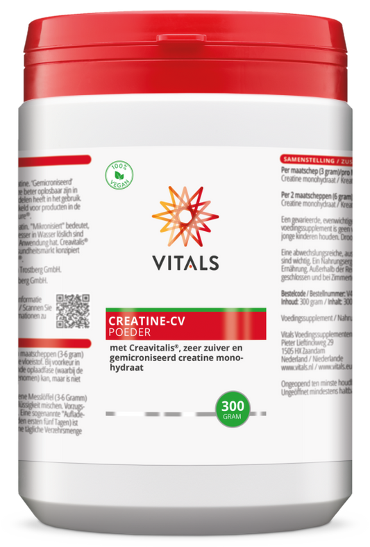 Vitals Creatine-CV poeder, witte pot van 300 gram met rode dop